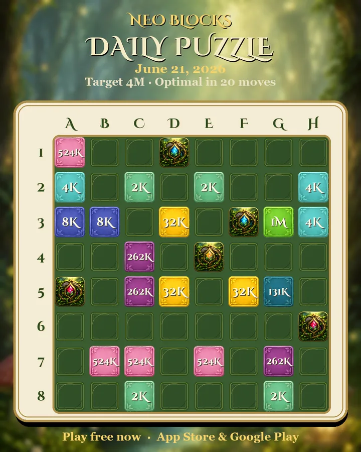 NEO Blocks daily puzzle for June 21, 2026