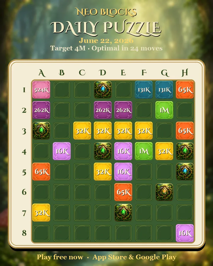 NEO Blocks daily puzzle for June 22, 2026