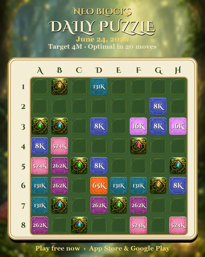 NEO Blocks daily puzzle for June 24, 2026
