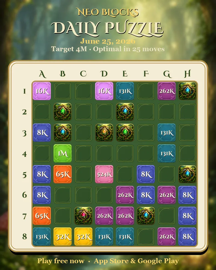 NEO Blocks daily puzzle for June 25, 2026