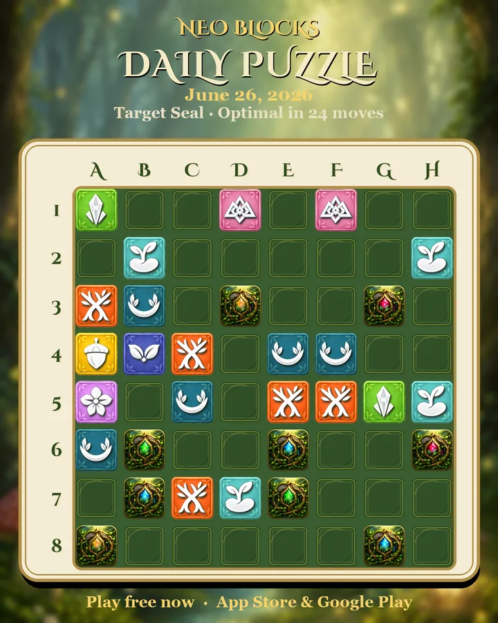NEO Blocks daily puzzle for June 26, 2026