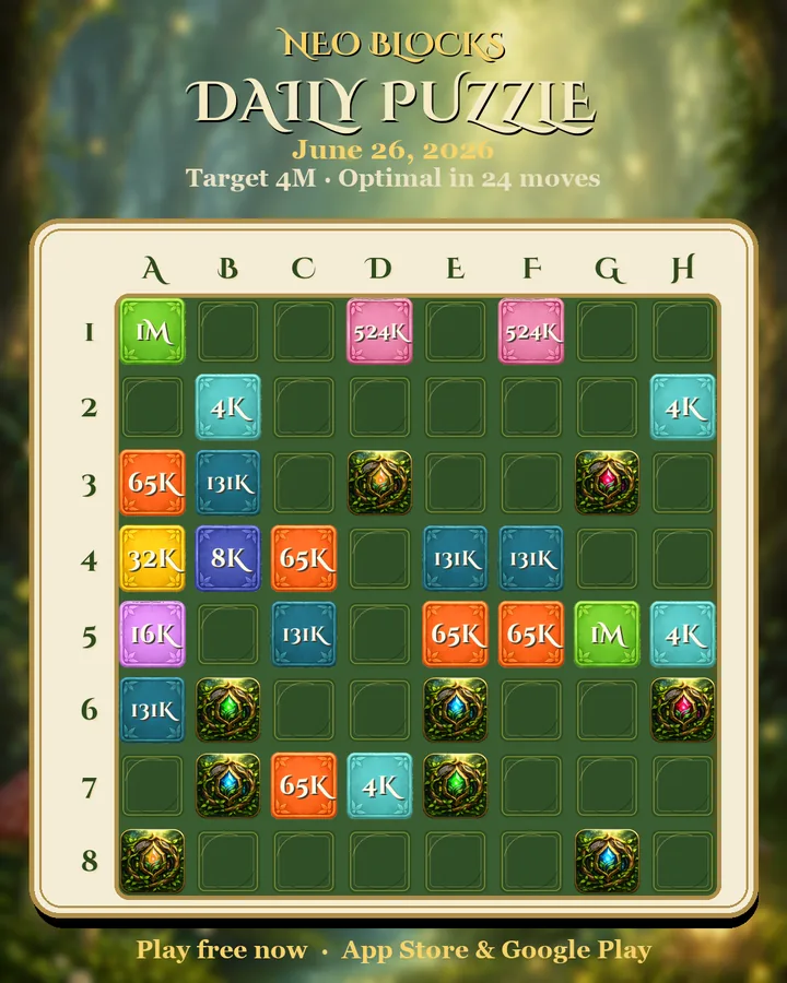 NEO Blocks daily puzzle for June 26, 2026