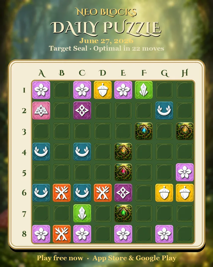 NEO Blocks daily puzzle for June 27, 2026