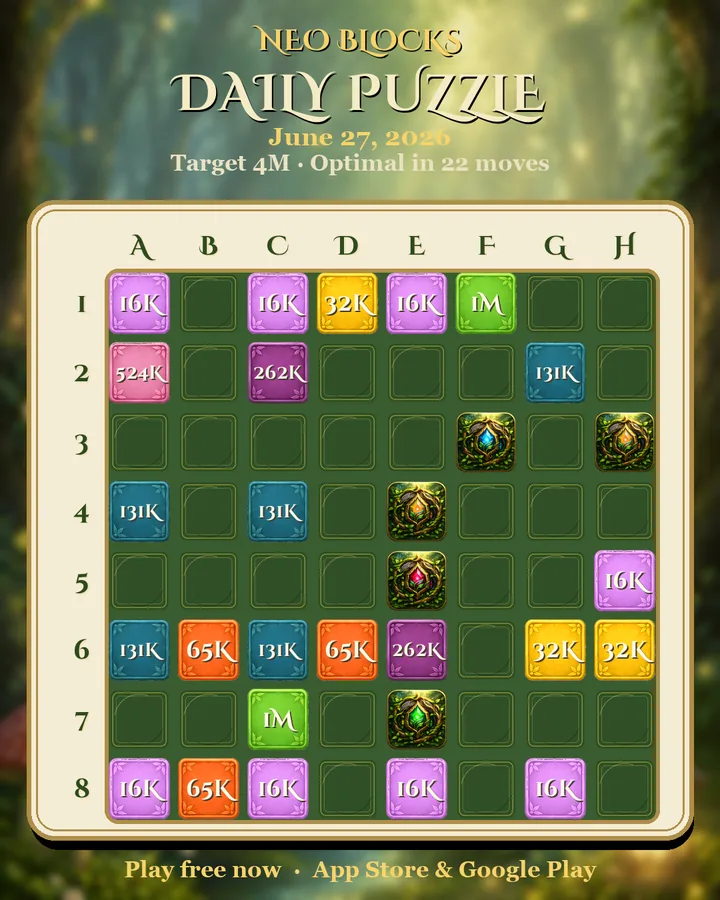 NEO Blocks daily puzzle for June 27, 2026