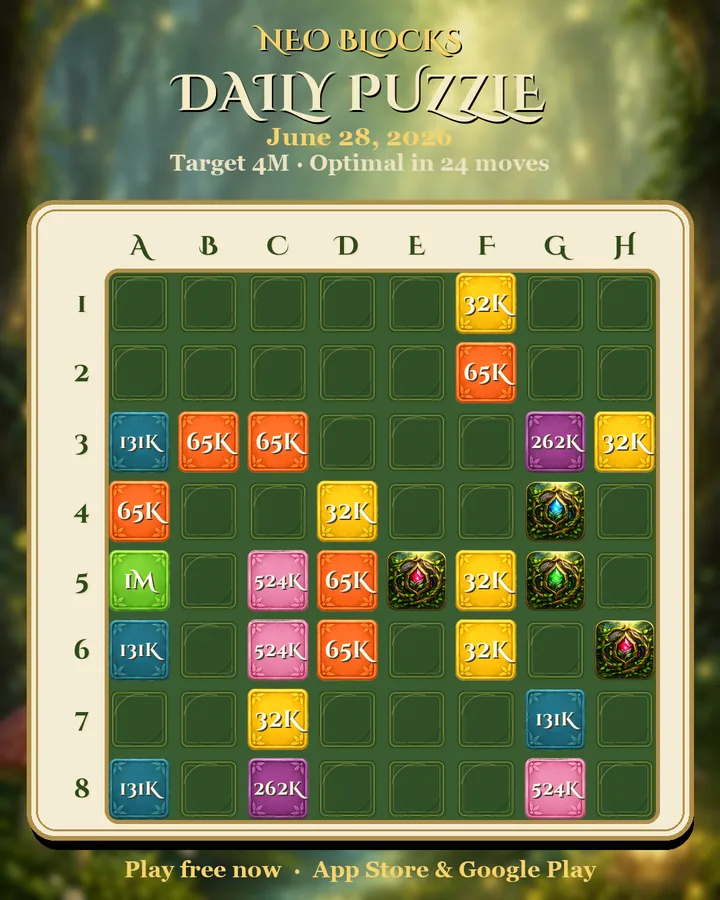NEO Blocks daily puzzle for June 28, 2026