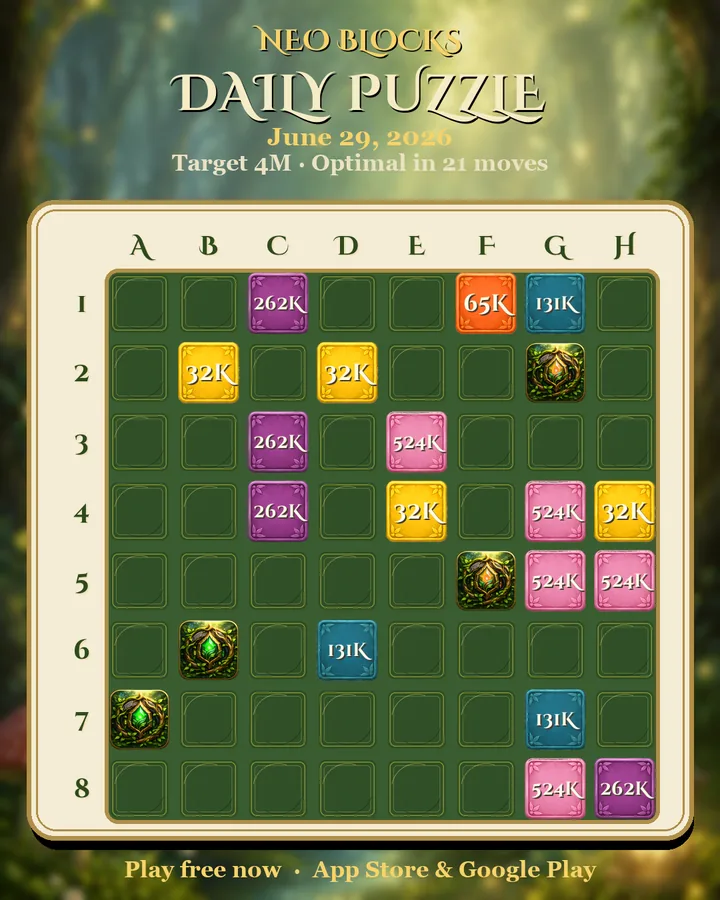 NEO Blocks daily puzzle for June 29, 2026