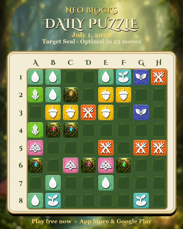 NEO Blocks daily puzzle for July 1, 2026