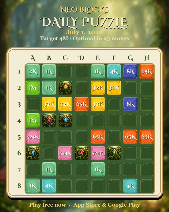 NEO Blocks daily puzzle for July 1, 2026