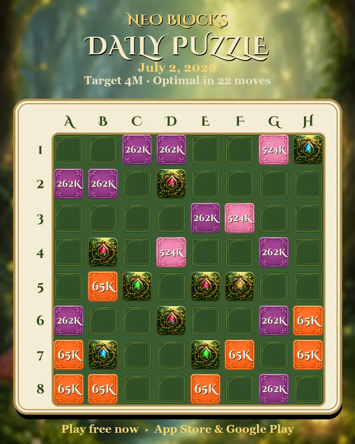 NEO Blocks daily puzzle for July 2, 2026
