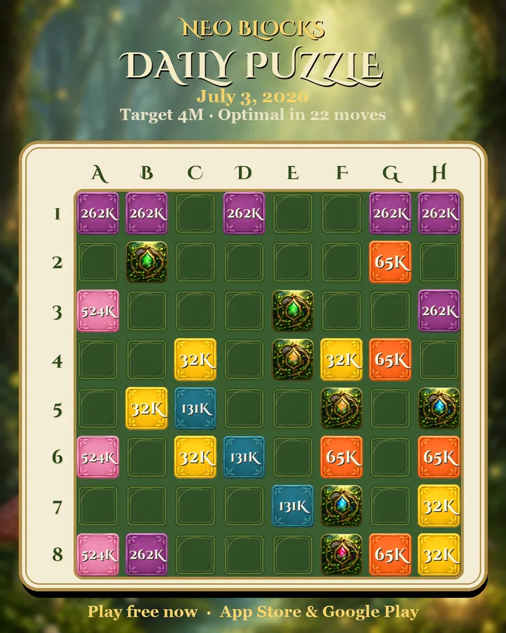 NEO Blocks daily puzzle for July 3, 2026