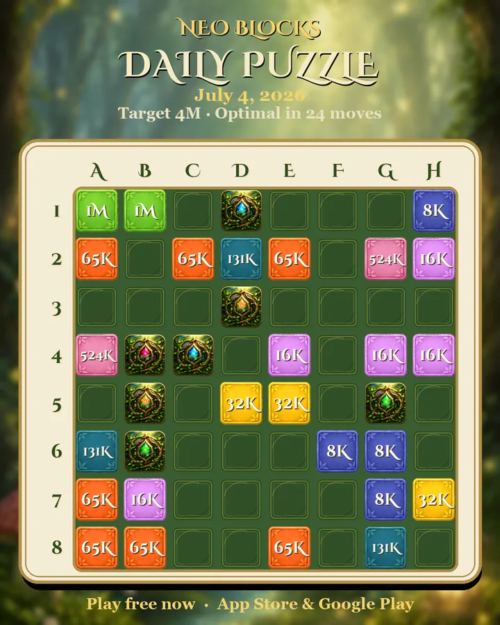 NEO Blocks daily puzzle for July 4, 2026