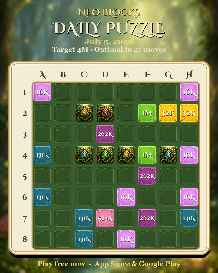 NEO Blocks daily puzzle for July 5, 2026