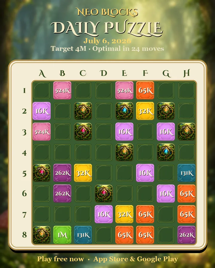 NEO Blocks daily puzzle for July 6, 2026