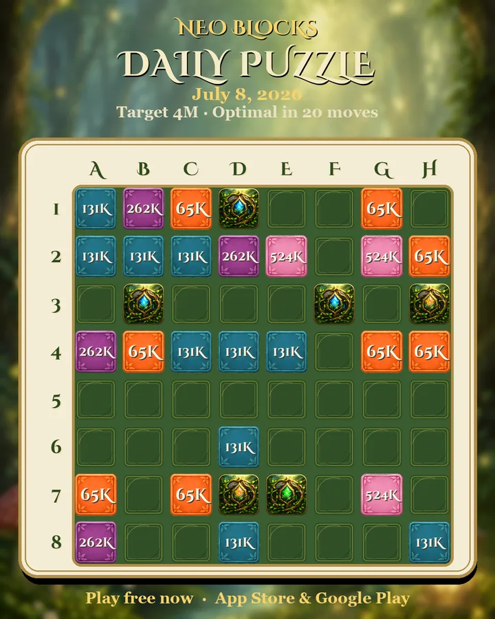 NEO Blocks daily puzzle for July 8, 2026