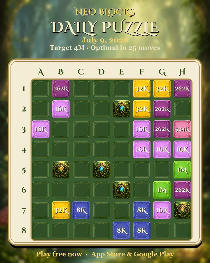 NEO Blocks daily puzzle for July 9, 2026