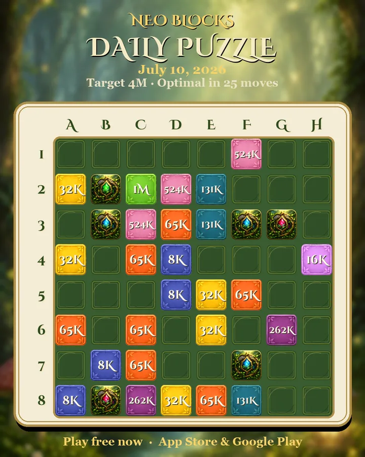 NEO Blocks daily puzzle for July 10, 2026