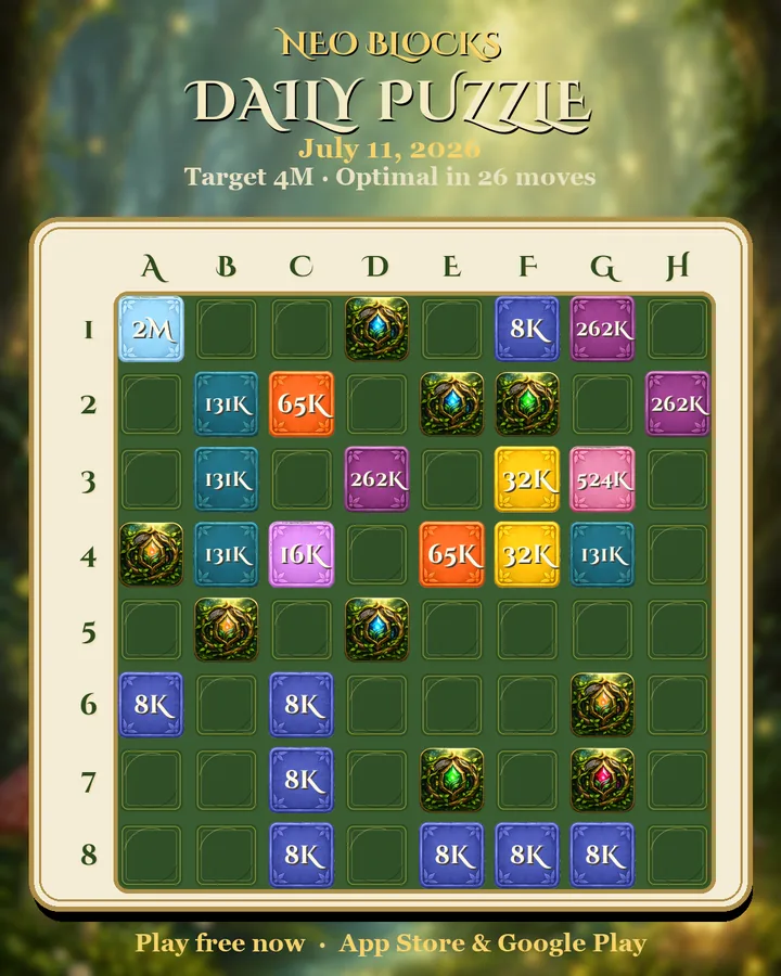 NEO Blocks daily puzzle for July 11, 2026
