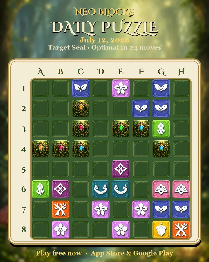 NEO Blocks daily puzzle for July 12, 2026
