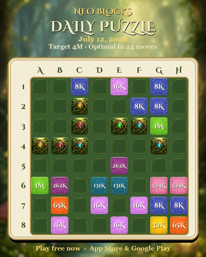 NEO Blocks daily puzzle for July 12, 2026