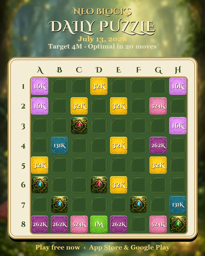 NEO Blocks daily puzzle for July 13, 2026