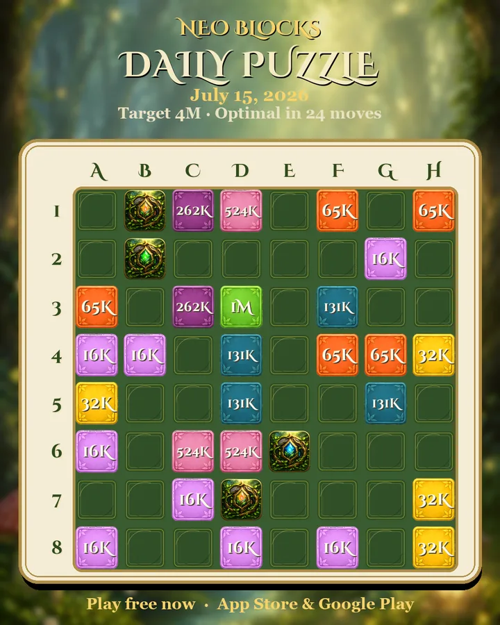 NEO Blocks daily puzzle for July 15, 2026