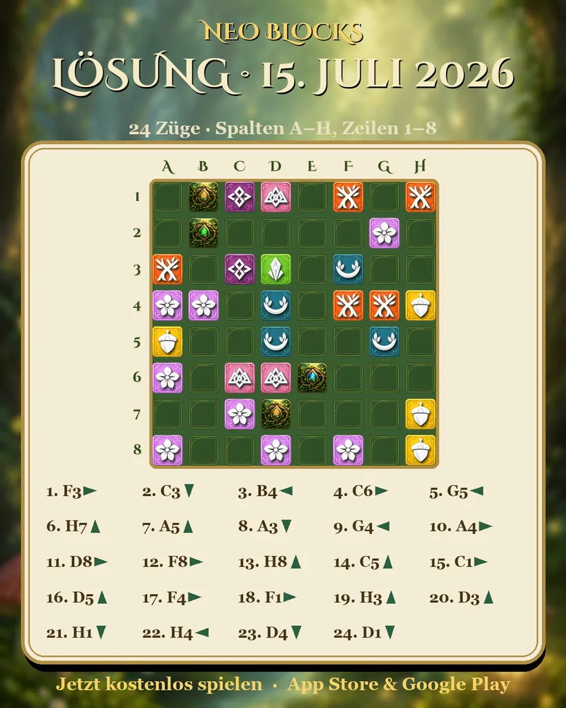 Lösung des NEO Blocks Tagesrätsels vom 15. Juli 2026