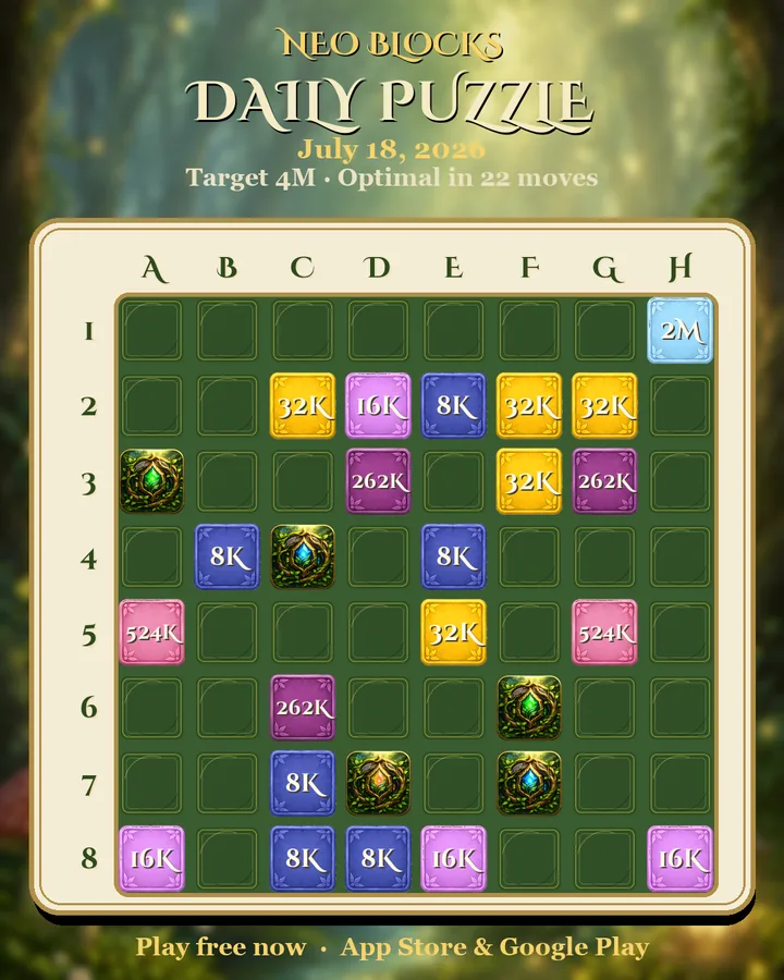 NEO Blocks daily puzzle for July 18, 2026