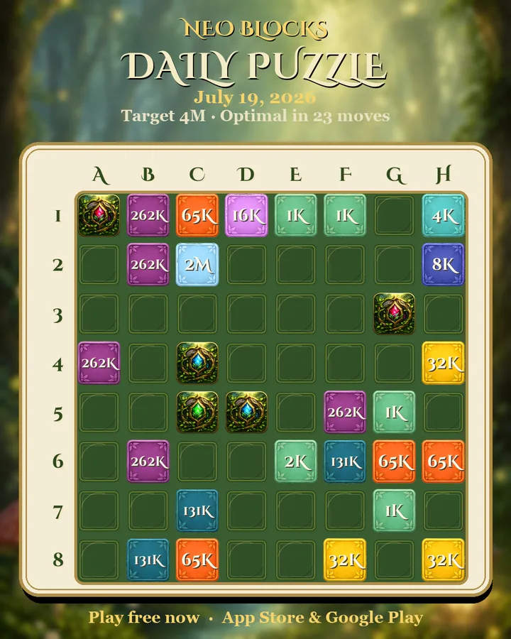NEO Blocks daily puzzle for July 19, 2026