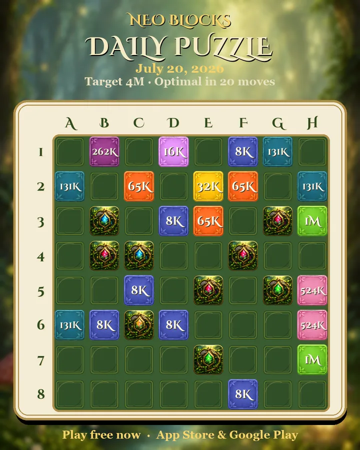 NEO Blocks daily puzzle for July 20, 2026