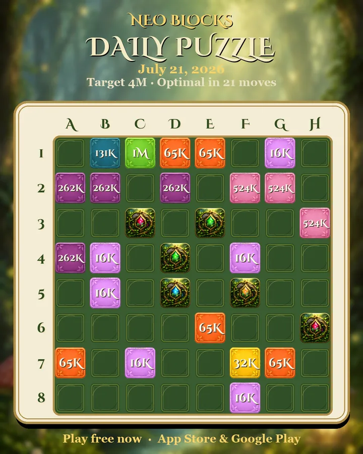 NEO Blocks daily puzzle for July 21, 2026