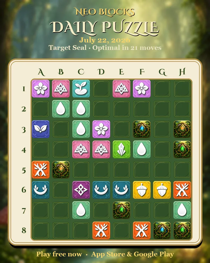 NEO Blocks daily puzzle for July 22, 2026