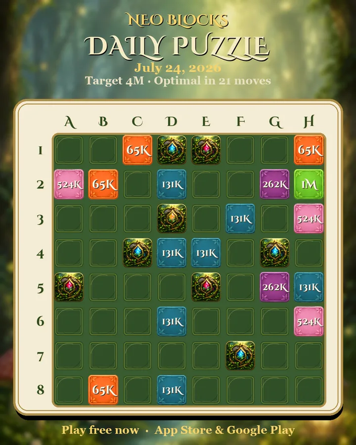 NEO Blocks daily puzzle for July 24, 2026