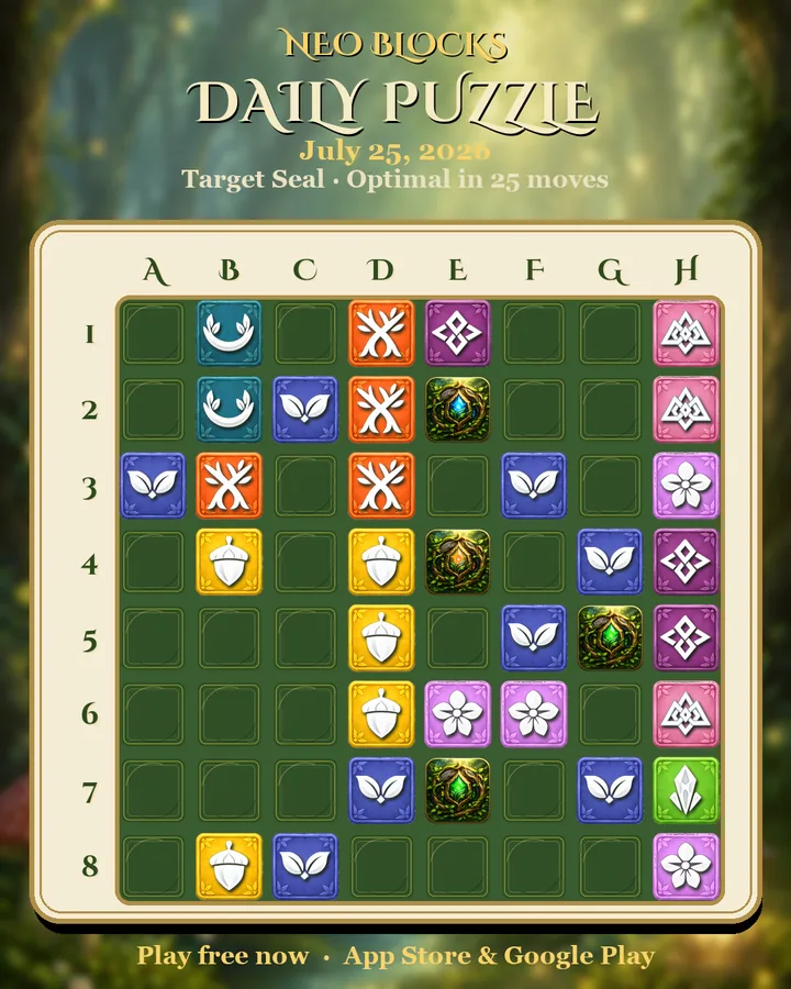 NEO Blocks daily puzzle for July 25, 2026