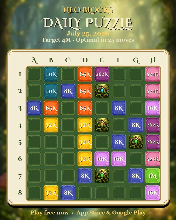 NEO Blocks daily puzzle for July 25, 2026