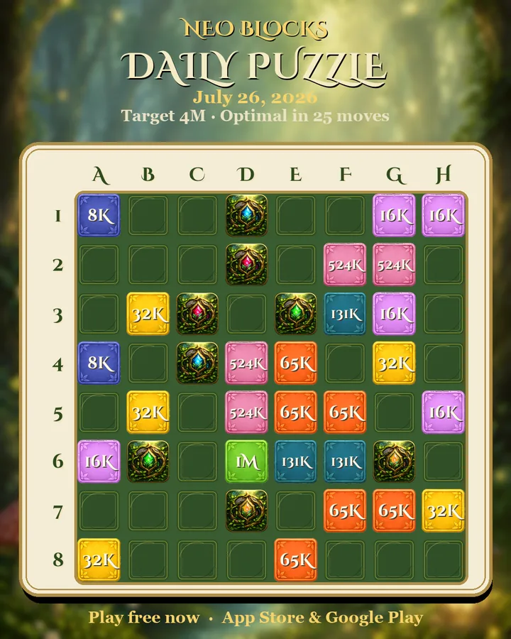 NEO Blocks daily puzzle for July 26, 2026