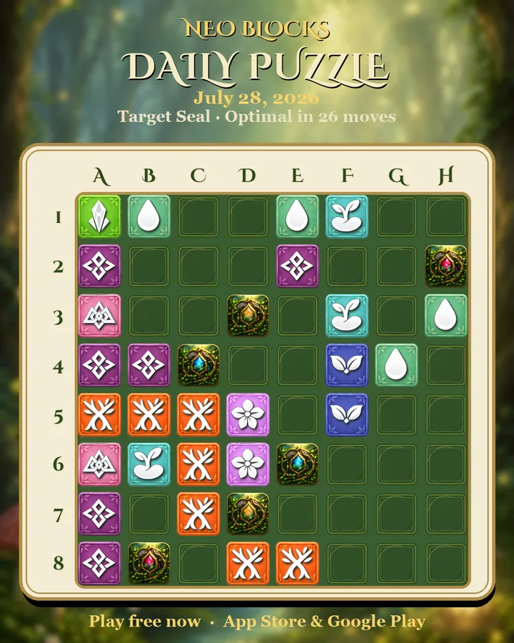 NEO Blocks daily puzzle for July 28, 2026