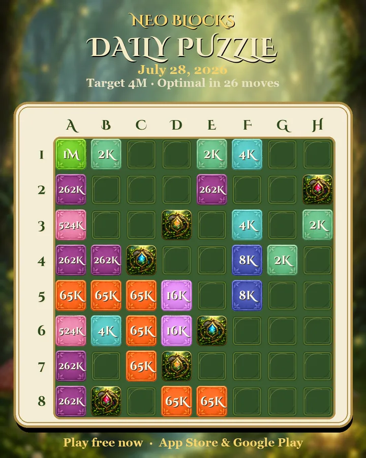 NEO Blocks daily puzzle for July 28, 2026