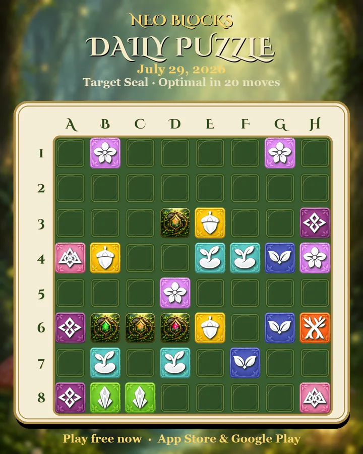 NEO Blocks daily puzzle for July 29, 2026