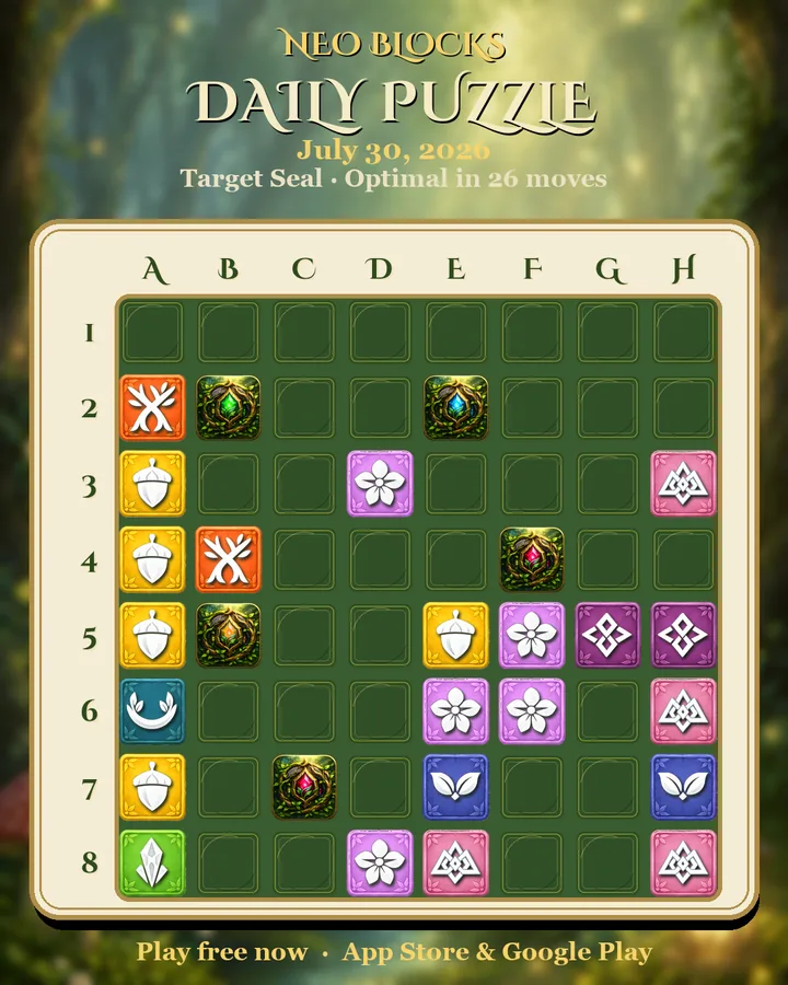 NEO Blocks daily puzzle for July 30, 2026