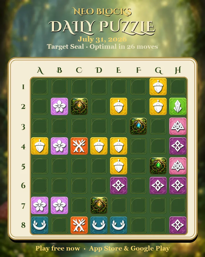 NEO Blocks daily puzzle for July 31, 2026