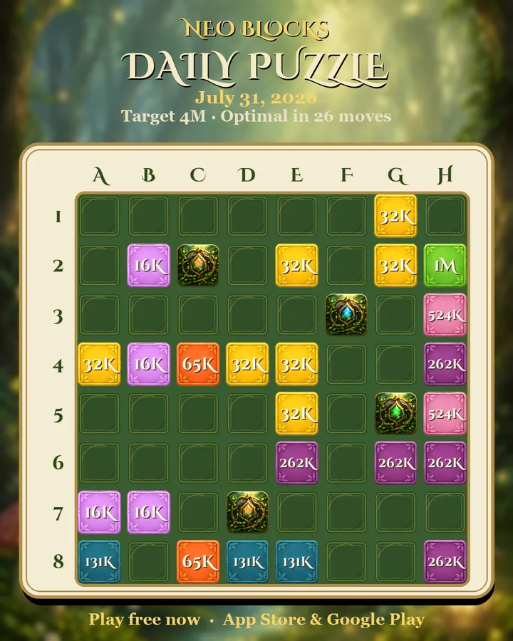 NEO Blocks daily puzzle for July 31, 2026