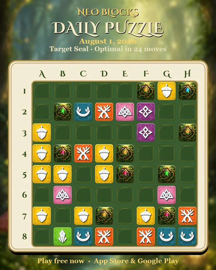 NEO Blocks daily puzzle for August 1, 2026