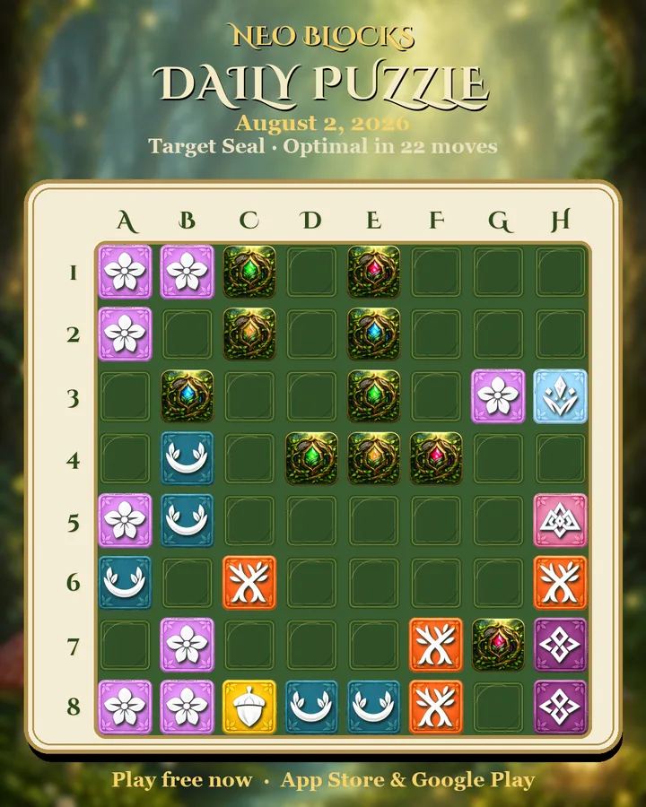 NEO Blocks daily puzzle for August 2, 2026