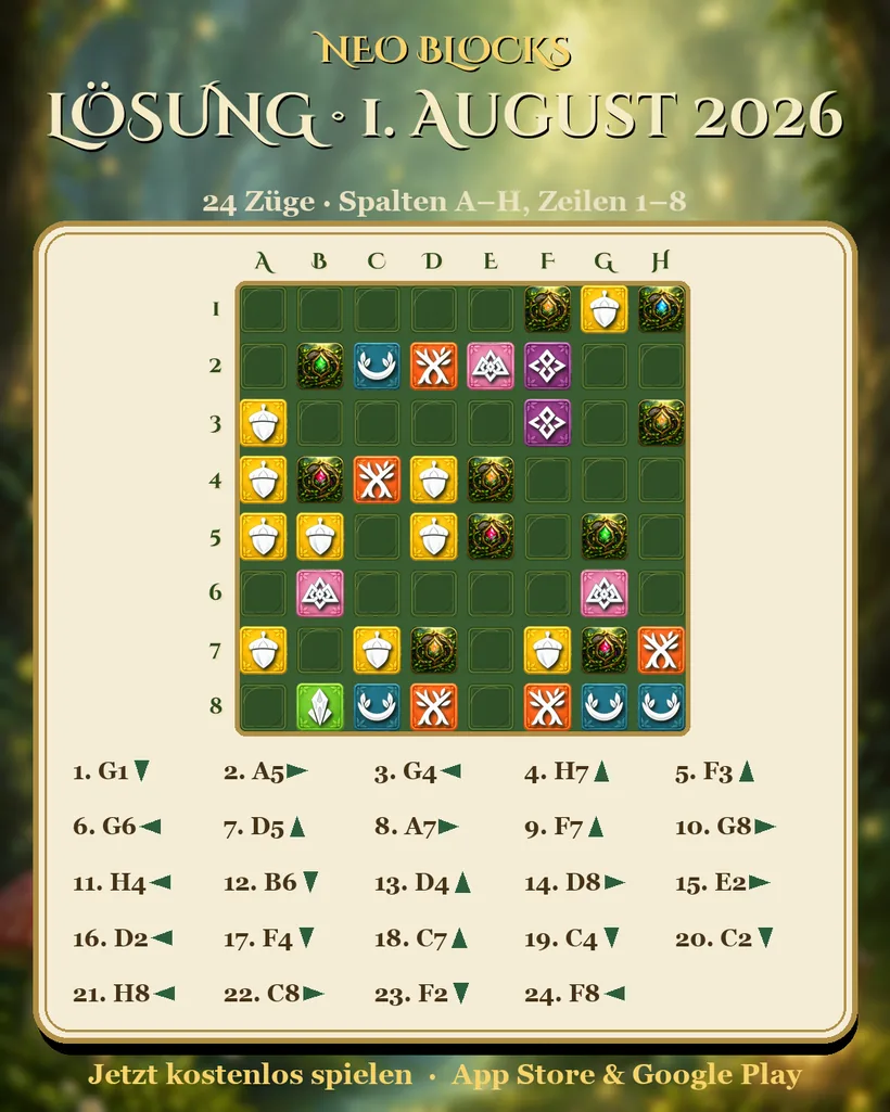 Lösung des NEO Blocks Tagesrätsels vom 1. August 2026