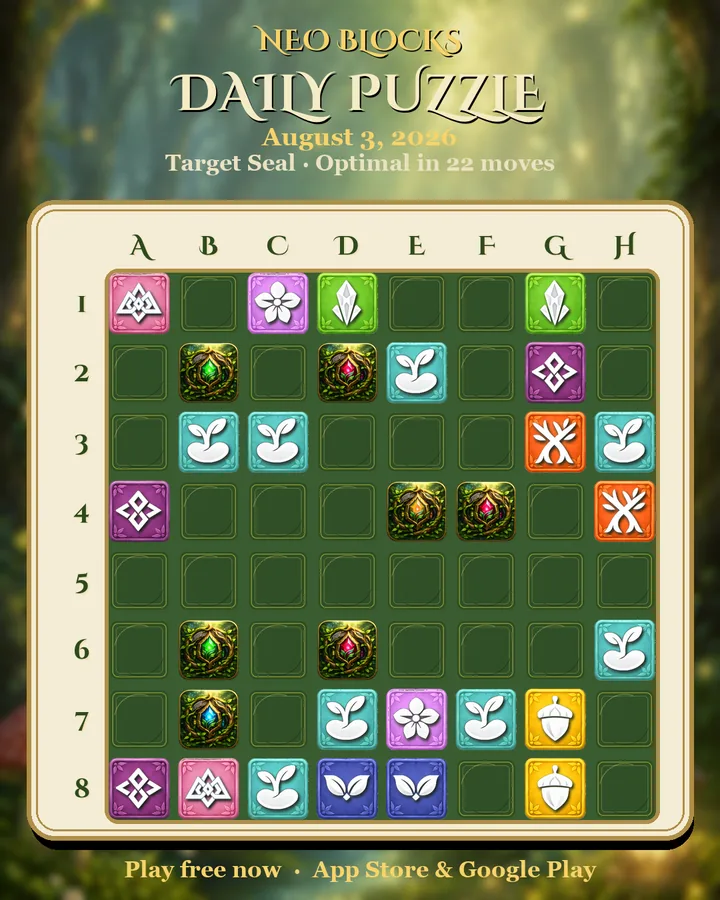 NEO Blocks daily puzzle for August 3, 2026