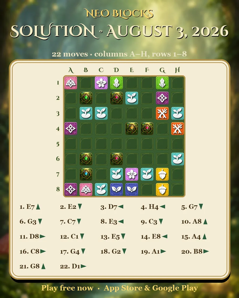 Solution of the NEO Blocks daily puzzle for August 3, 2026