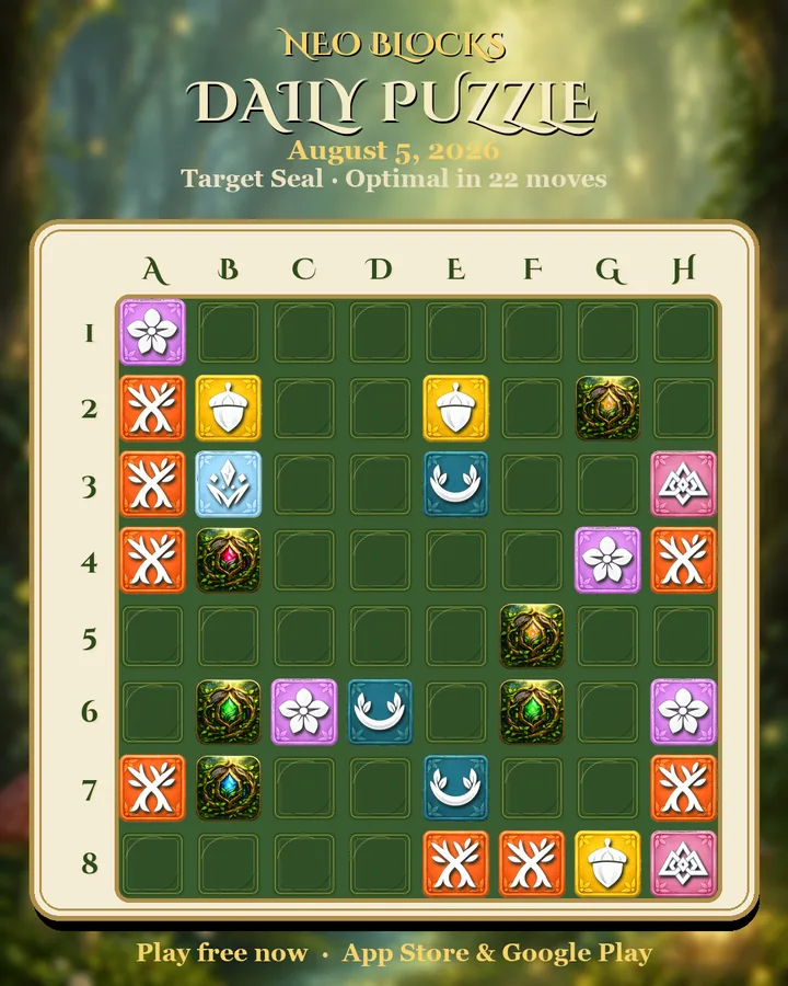 NEO Blocks daily puzzle for August 5, 2026