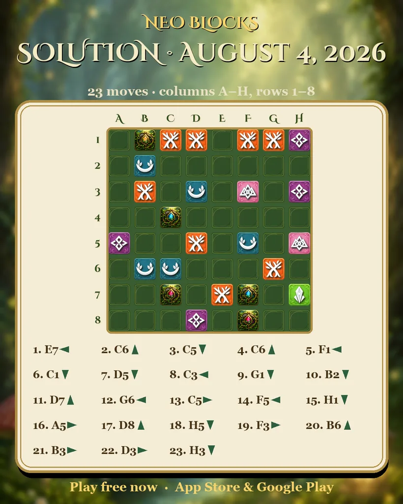 Solution of the NEO Blocks daily puzzle for August 4, 2026