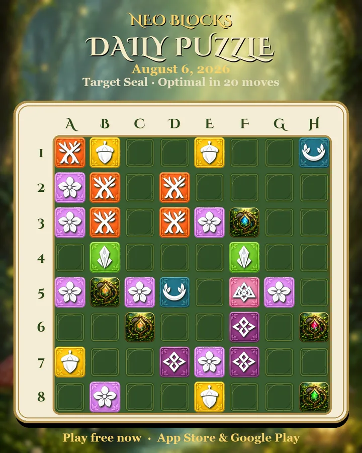 NEO Blocks daily puzzle for August 6, 2026