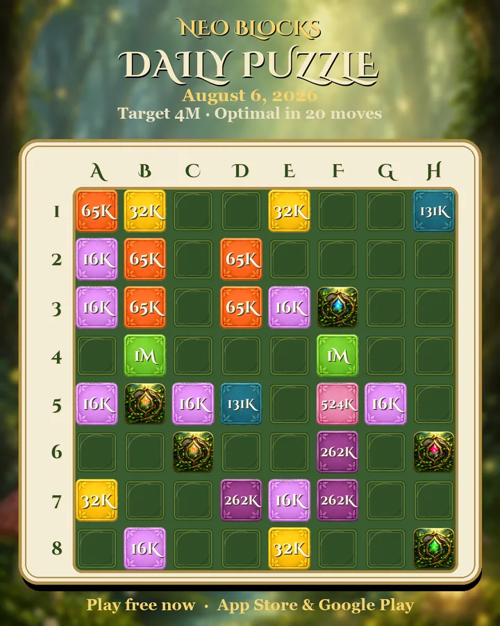NEO Blocks daily puzzle for August 6, 2026